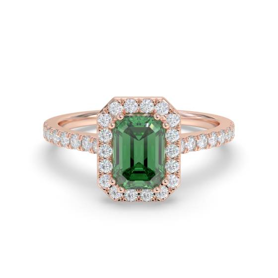1.20ct VS/E-F Halo Shoulder Set Emerald and Diamond Gemstone Ring