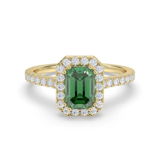 1.20ct VS/E-F Halo Shoulder Set Emerald and Diamond Gemstone Ring