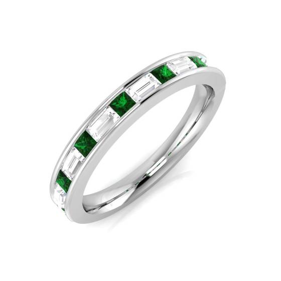 0.75ct VS/E-F Emerald and Diamond Half Eternity Gemstone Ring