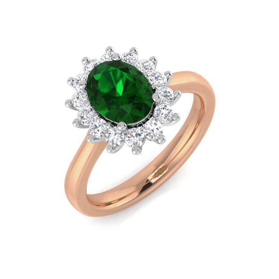 1.35ct VS/E-F Halo Set Emerald and Diamond Gemstone Ring