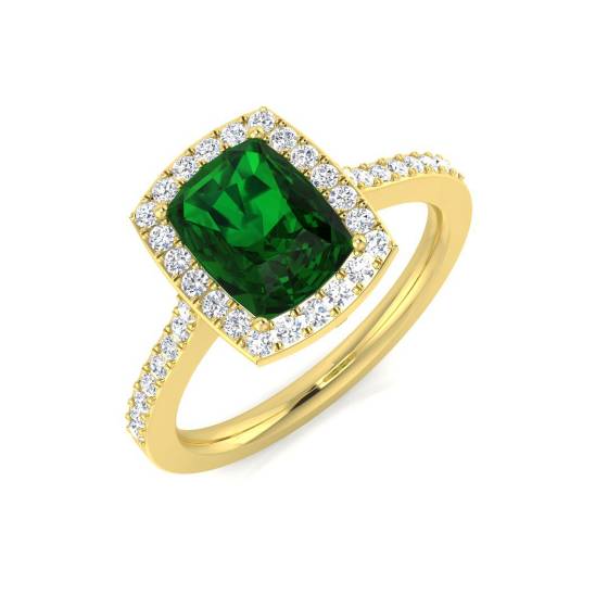 1.70ct VS/E-F Halo Shoulder Set Emerald and Diamond Gemstone Ring