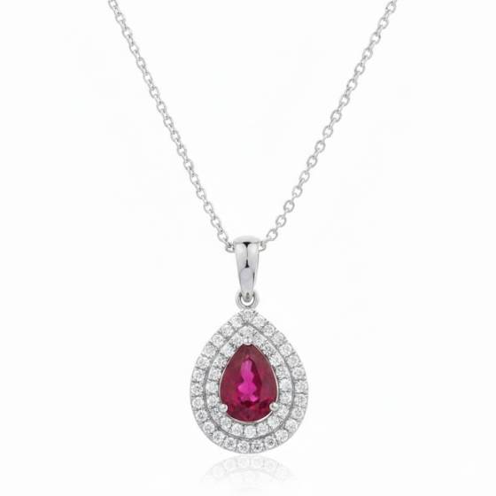 Ruby and Diamond Halo Pendant