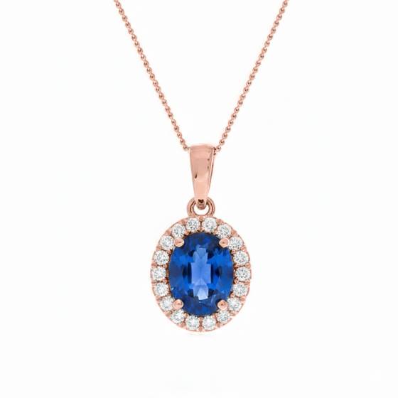 Blue Sapphire and Diamond Halo Pendant