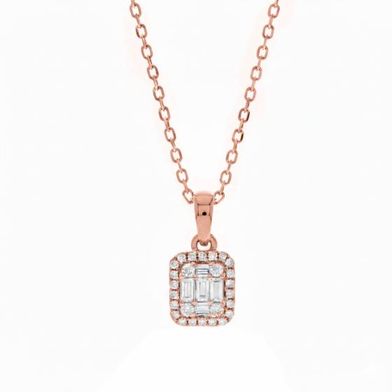 0.17ct Round and Baguette Diamond Cluster Pendant