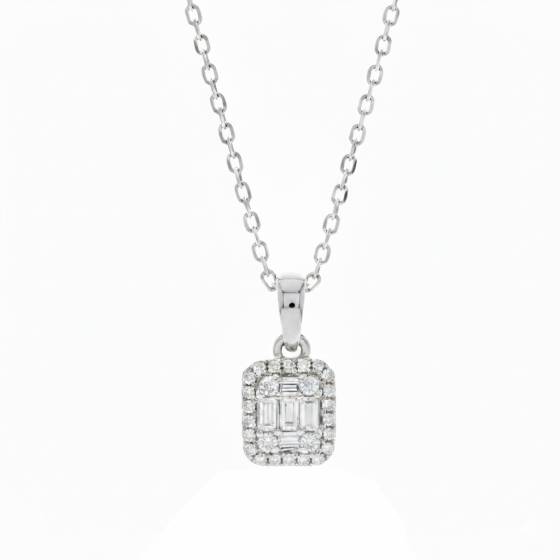 0.17ct Round and Baguette Diamond Cluster Pendant