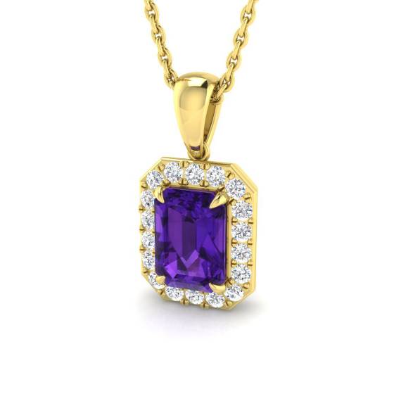 Emerald Amethyst and Round Diamond Halo Pendant