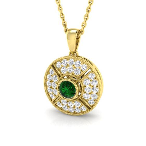 0.50ct VS/E-F Round Emerald Gemstone and Diamond Designer Pendant