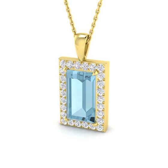 Emerald Aquamarine and Round Diamond Halo Pendant