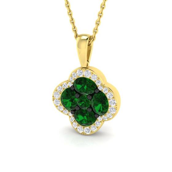 1.30ct VS/E-F Round Emerald Gemstone and Diamond Halo Pendant
