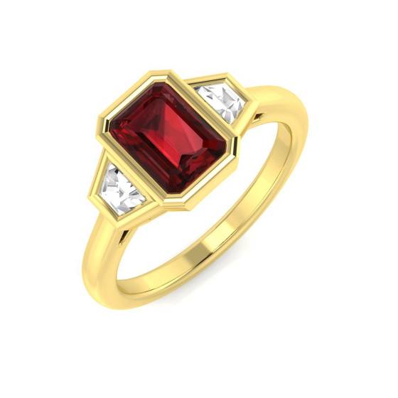 1.25ct VS/E-F Emerald and Baguette Diamond Garnet Bezel Set Ring