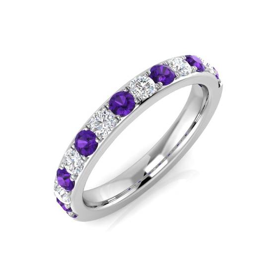 0.65ct Round Amethyst and Round diamond Half Eternity Ring