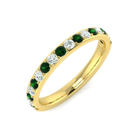 0.45ct VS/E-F Emerald and Diamond Half Eternity Gemstone Ring