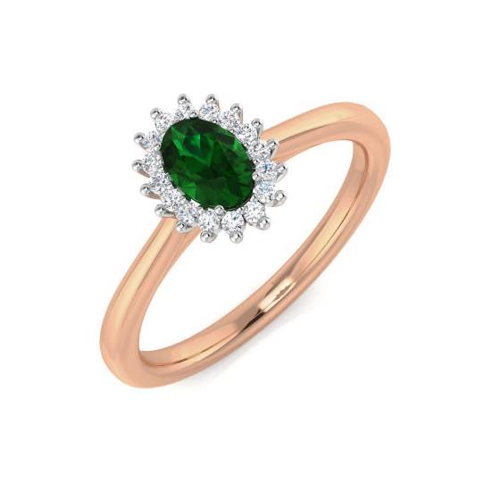 0.35ct VS/E-F Halo Set Emerald and Diamond Gemstone Ring