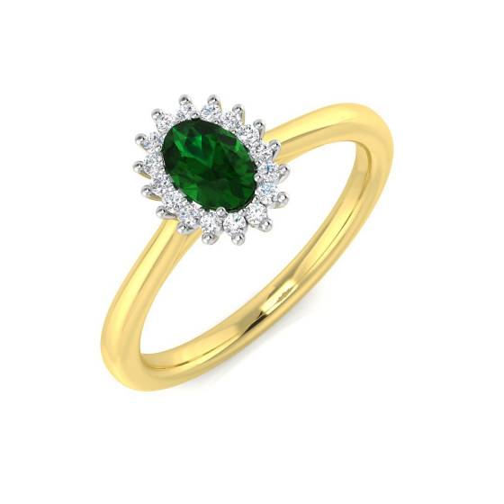 0.35ct VS/E-F Halo Set Emerald and Diamond Gemstone Ring