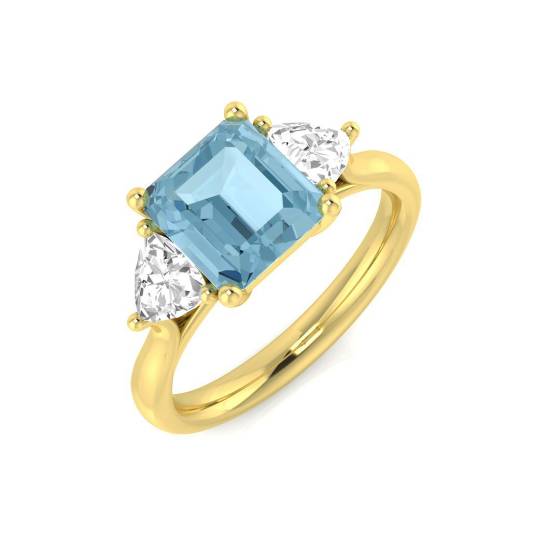 Emerald Aquamarine and Trillion Diamond Trilogy Ring