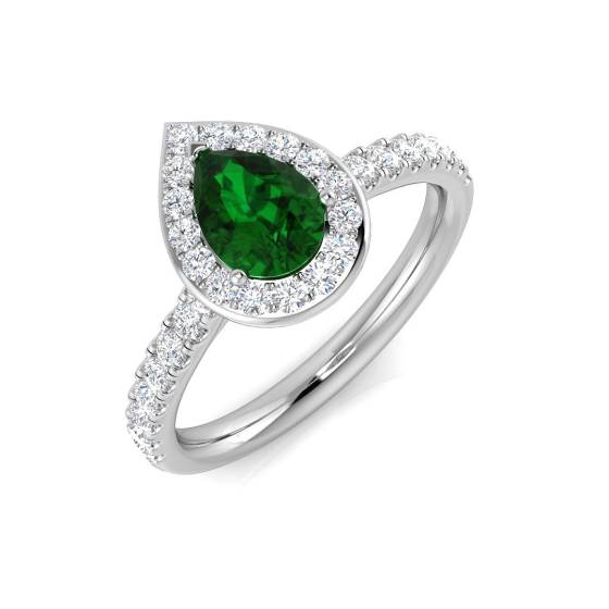 0.90ct VS/E-F Emerald and Diamond Shoulder Set Ring