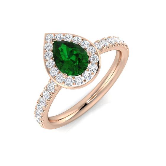 0.90ct VS/E-F Halo Shoulder Set Emerald and Diamond Gemstone Ring
