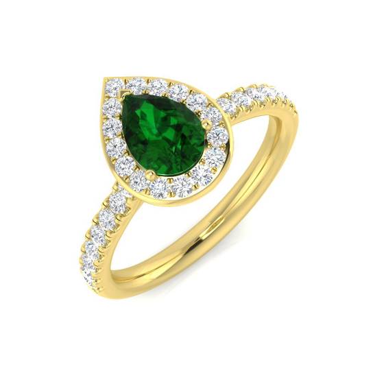0.90ct VS/E-F Halo Shoulder Set Emerald and Diamond Gemstone Ring