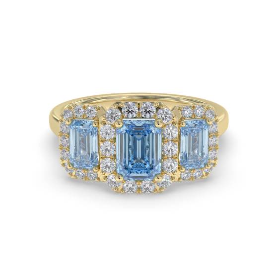 Emerald Aquamarine and Round Diamond Trilogy Ring