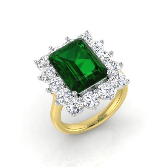 7.80ct VS/E-F Halo Set Emerald and Diamond Gemstone Ring