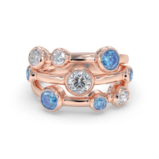 Blue Topaz Round and Diamond Bezel Set Bubble Ring