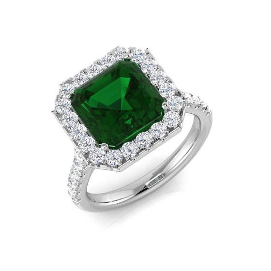 4.30ct VS/E-F Halo Shoulder Set Emerald and Diamond Gemstone Ring