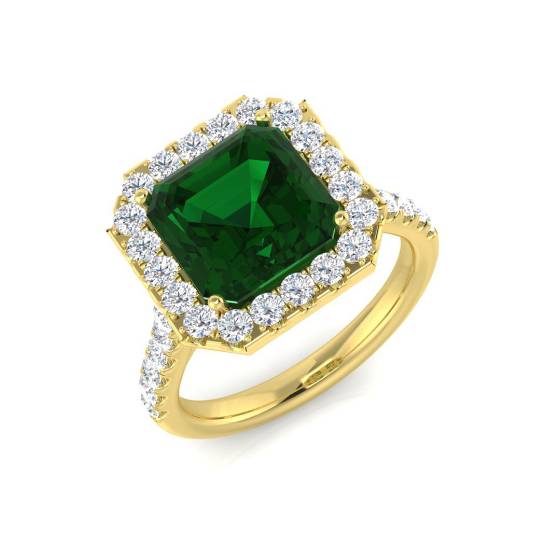 4.30ct VS/E-F Halo Shoulder Set Emerald and Diamond Gemstone Ring