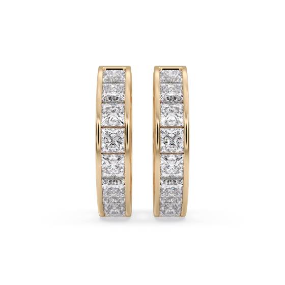 1.00ct VS/F-G Natural Princess Cut Diamond Hoop Earrings in 18k Yellow Gold