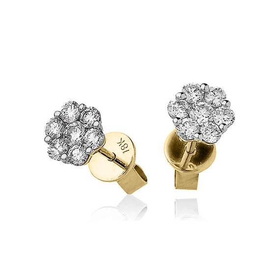 0.75ct VS/F-G Natural Round Diamond Cluster Earrings in 18k Yellow Gold