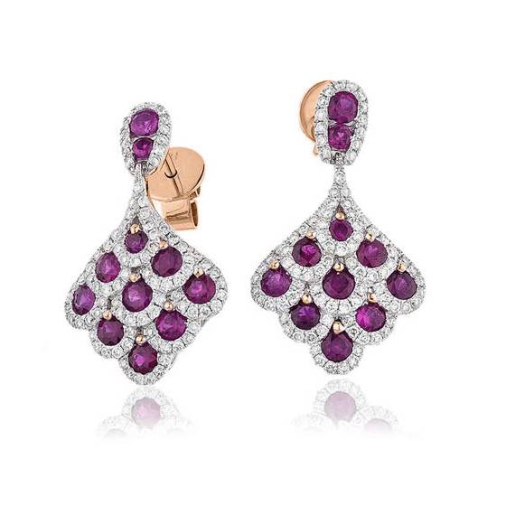 Round Ruby and Diamond Drop Earrings