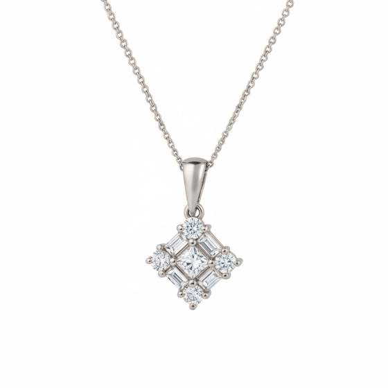 0.30ct VS/E-F Natural Round Diamond Cluster Pendant in 18k White Gold