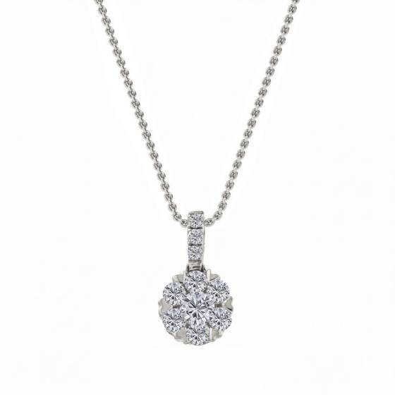0.35ct VS/E-F Cluster Natural Round Diamond Designer Pendant in 18k White Gold