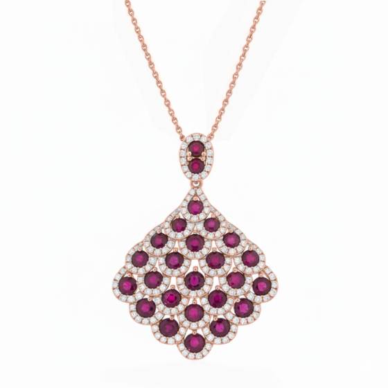 Round Ruby and Diamond Pendant