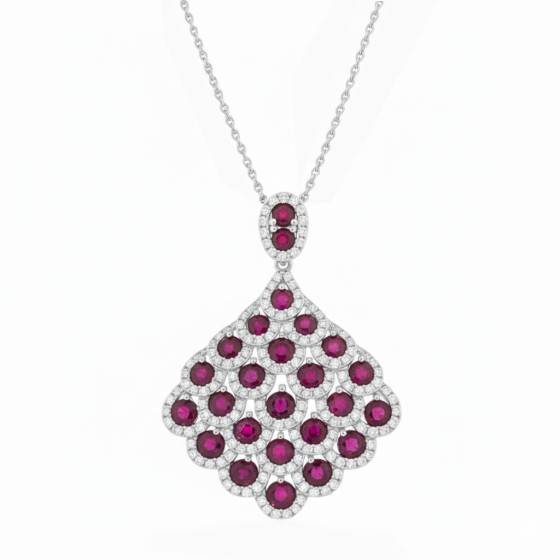 Round Ruby and Diamond Pendant