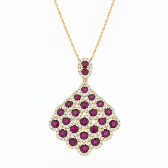 Round Ruby and Diamond Pendant