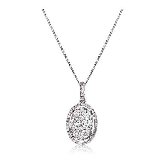 0.70ct VS/E-F Cluster Natural Round Diamond Designer Pendant in 18k White Gold