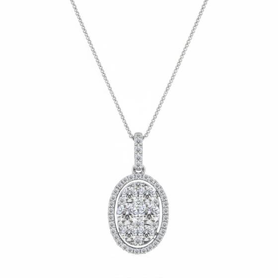 0.70ct VS/E-F Cluster Natural Round Diamond Designer Pendant in 18k White Gold