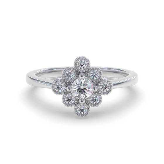 0.40ct VS/F-G Elegant Natural Round Diamond Cluster Ring in 18k White Gold