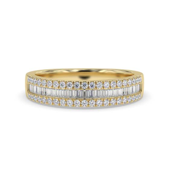 0.50ct VS/E-F Round and Natural Baguette Diamond Dress Ring in 18k Yellow Gold