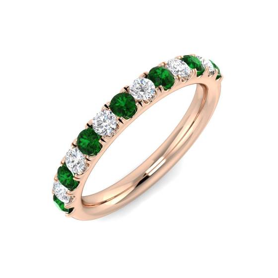 0.60ct VS/E-F Emerald and Diamond Half Eternity Gemstone Ring