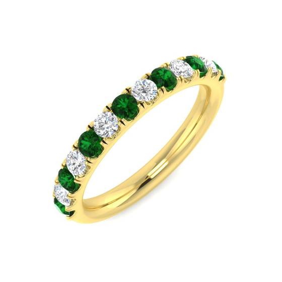 0.60ct VS/E-F Emerald and Diamond Half Eternity Gemstone Ring