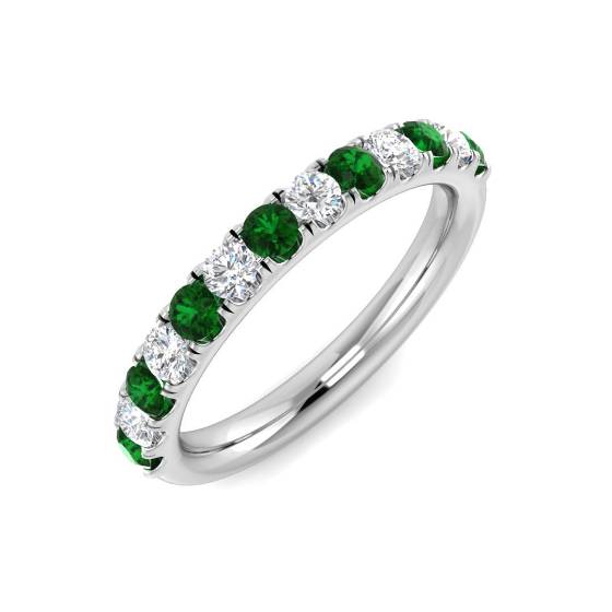0.60ct VS/E-F Emerald and Diamond Half Eternity Gemstone Ring