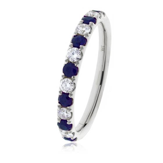 0.80ct Blue Sapphire and Diamond Eternity Ring