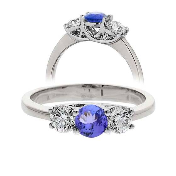 1.00ct VS/F-G Natural Round Diamond and Topaz Trilogy Rings in 18k White Gold