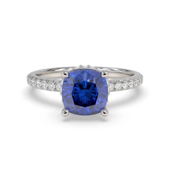 Cushion Blue Sapphire Gemstone Halo Ring