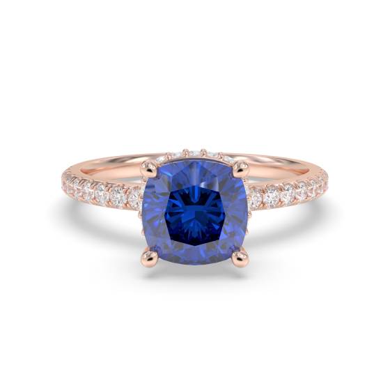 Cushion Blue Sapphire Gemstone Halo Ring