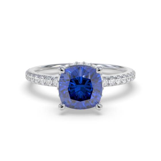 Cushion Blue Sapphire Gemstone Halo Ring