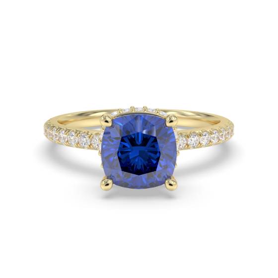 Cushion Blue Sapphire Gemstone Halo Ring
