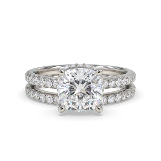 Cushion Diamond Halo Bridal Set