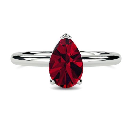 Pear Ruby and Diamond Halo Ring